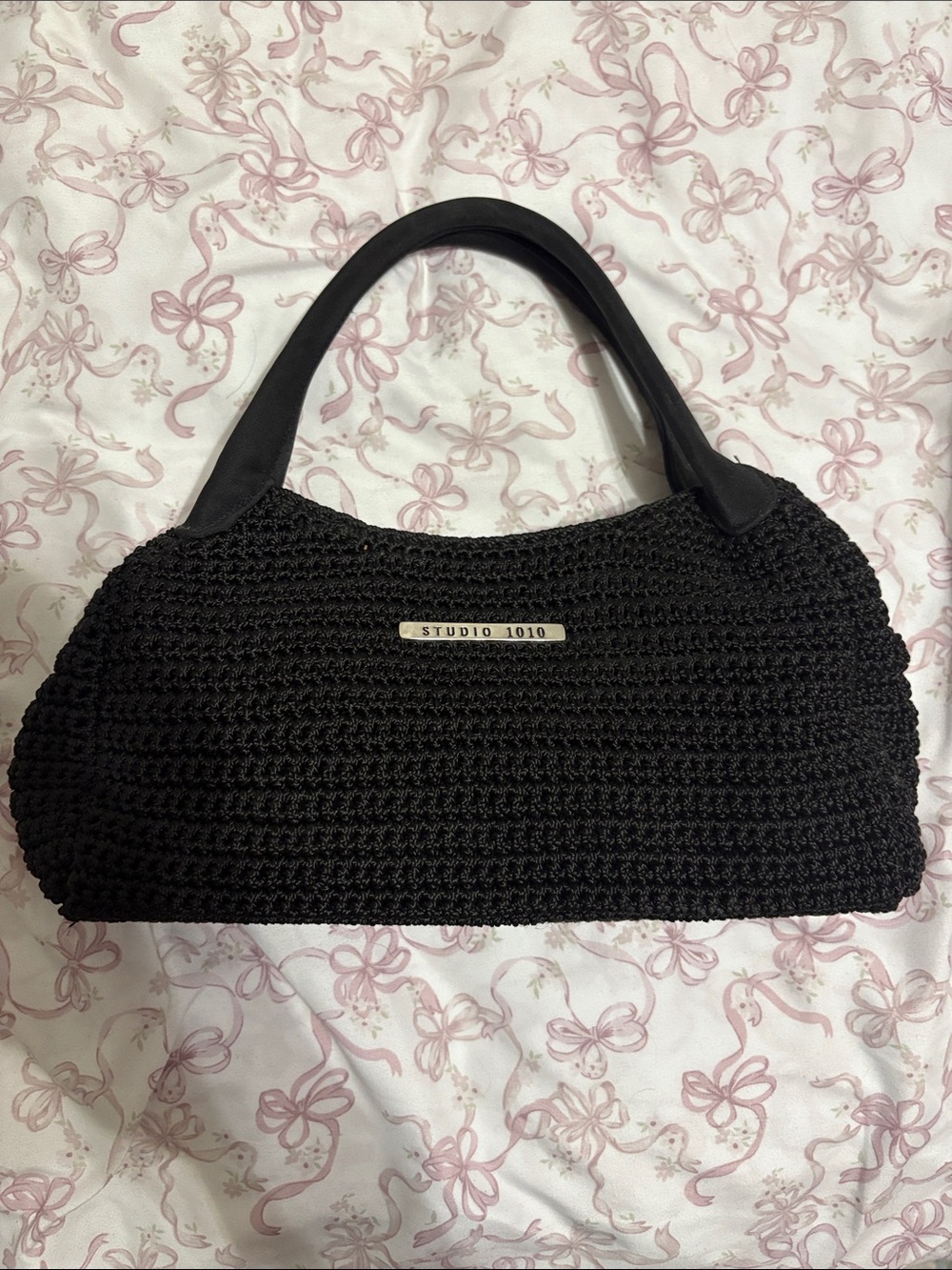 Black Crochet Handle Shoulder Bag